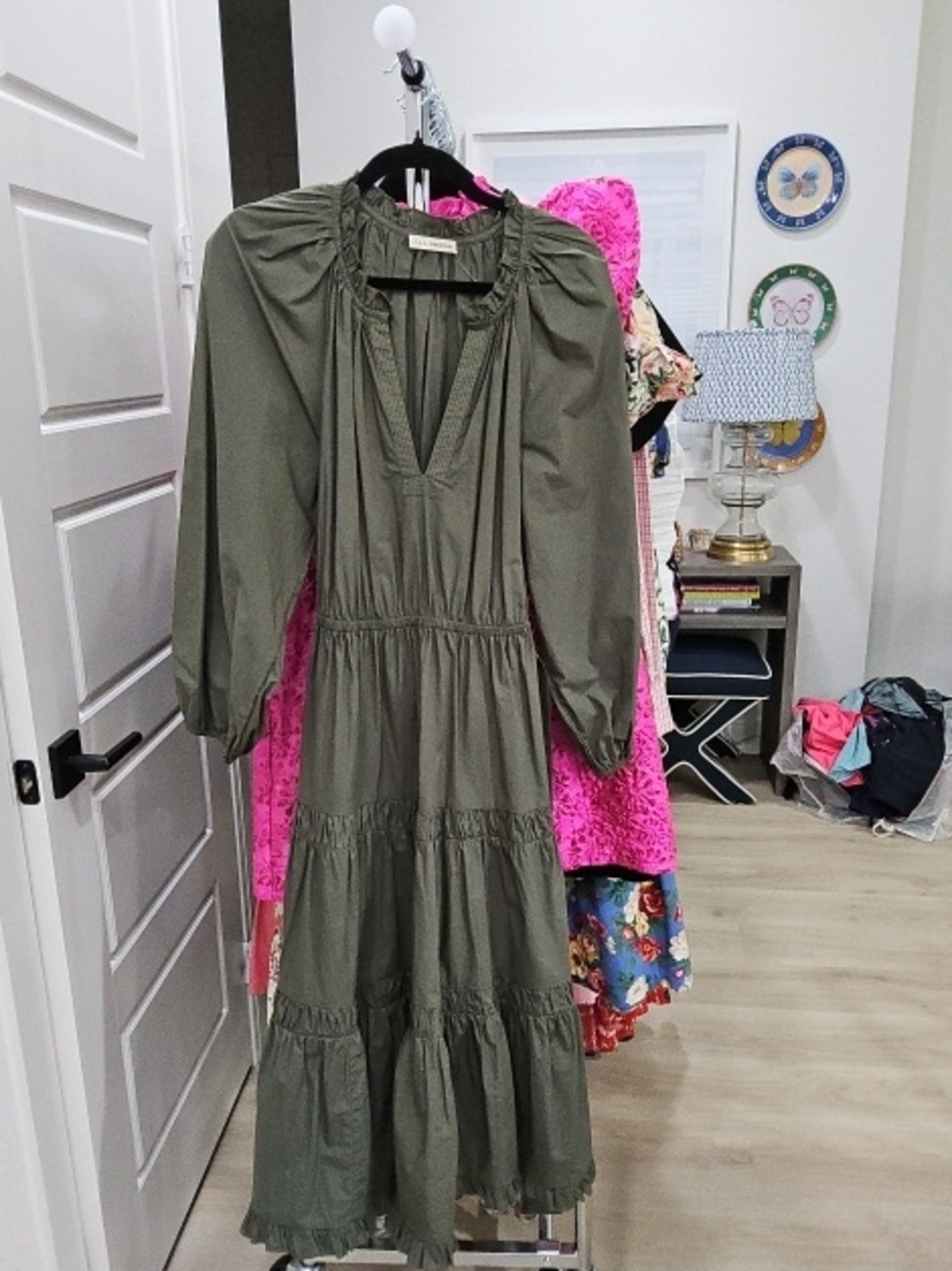 Ulla Johnson Olive Green Tiered Maxi Dress